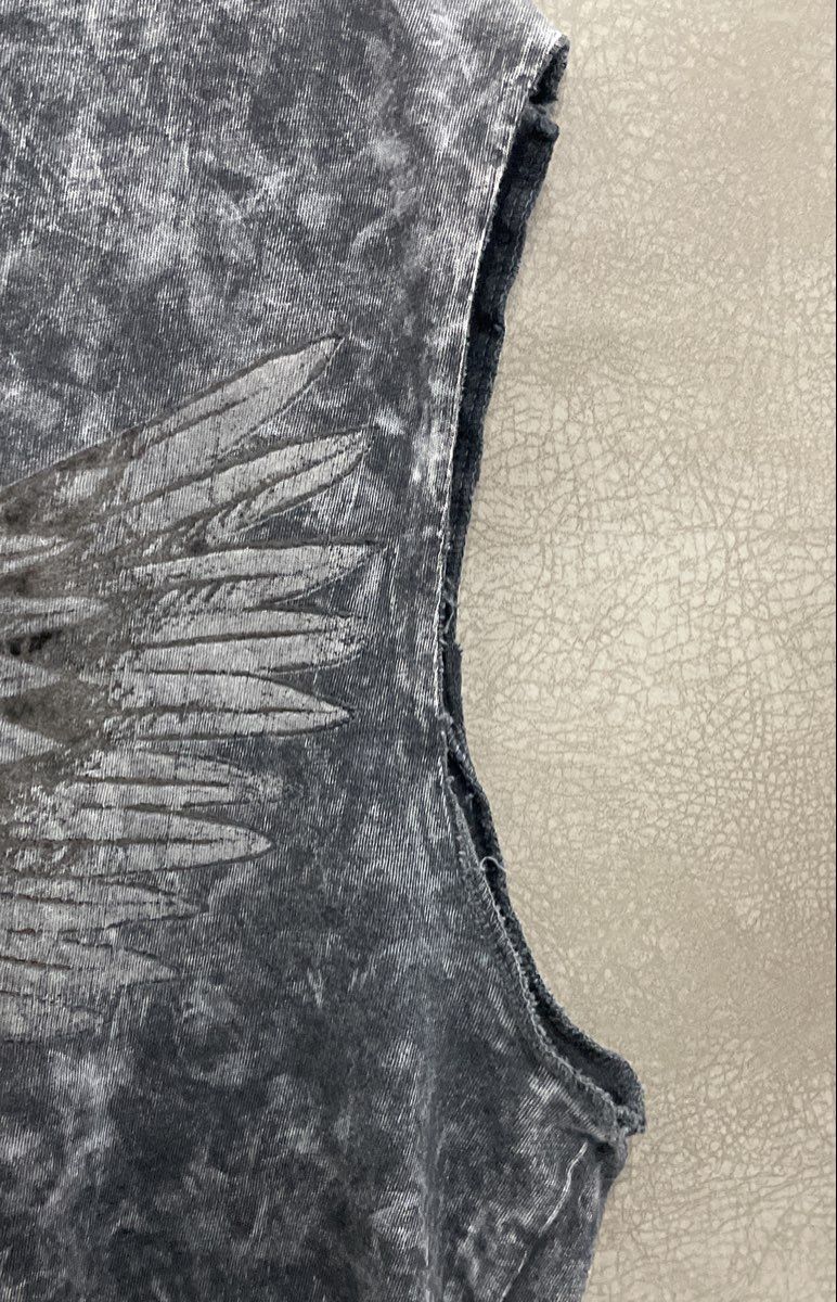 Sonoma Men's Grey Acid Wash Eagle Wings Guitar Graphic Sleeveless Shirt Sz L