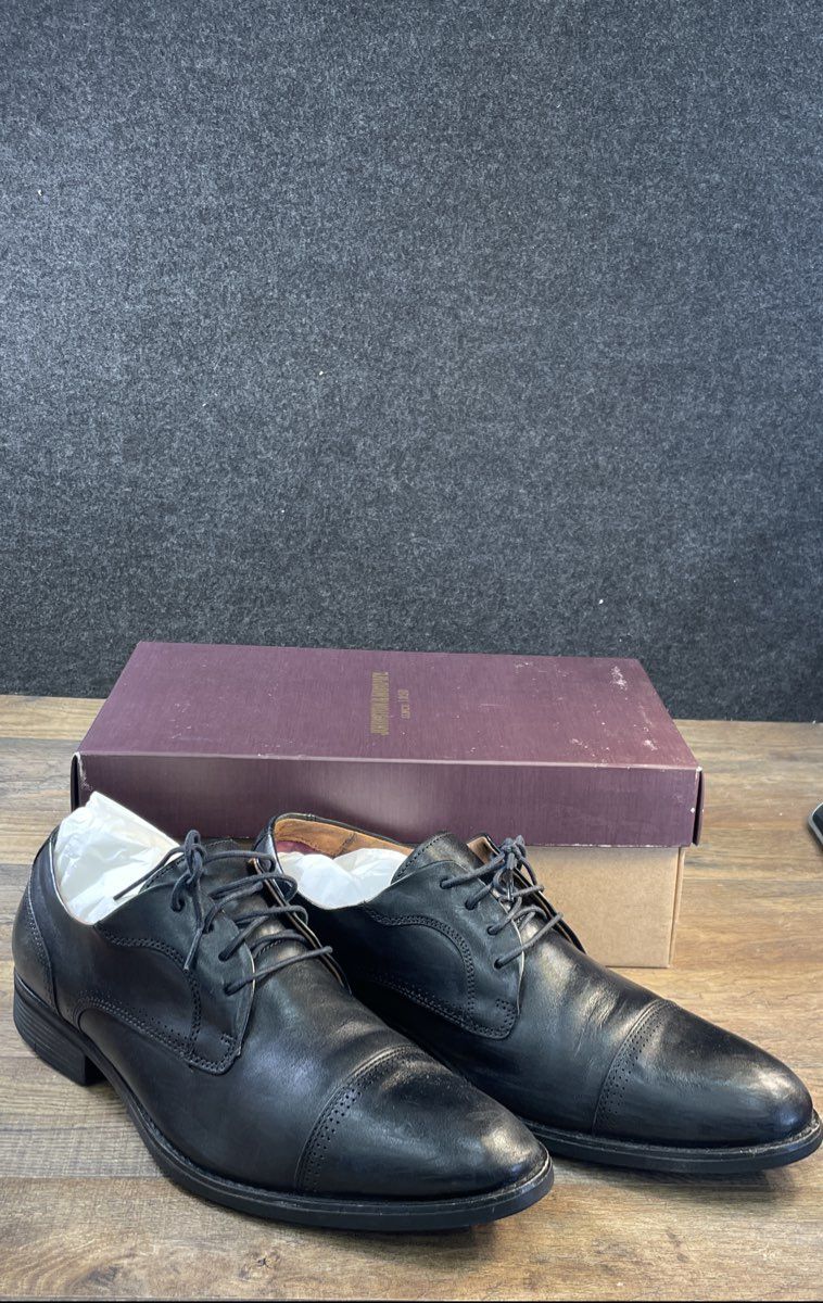 Johnston & Murphy Gibbons Black Full Grain Cap Toe Derby Shoes Size 12 M