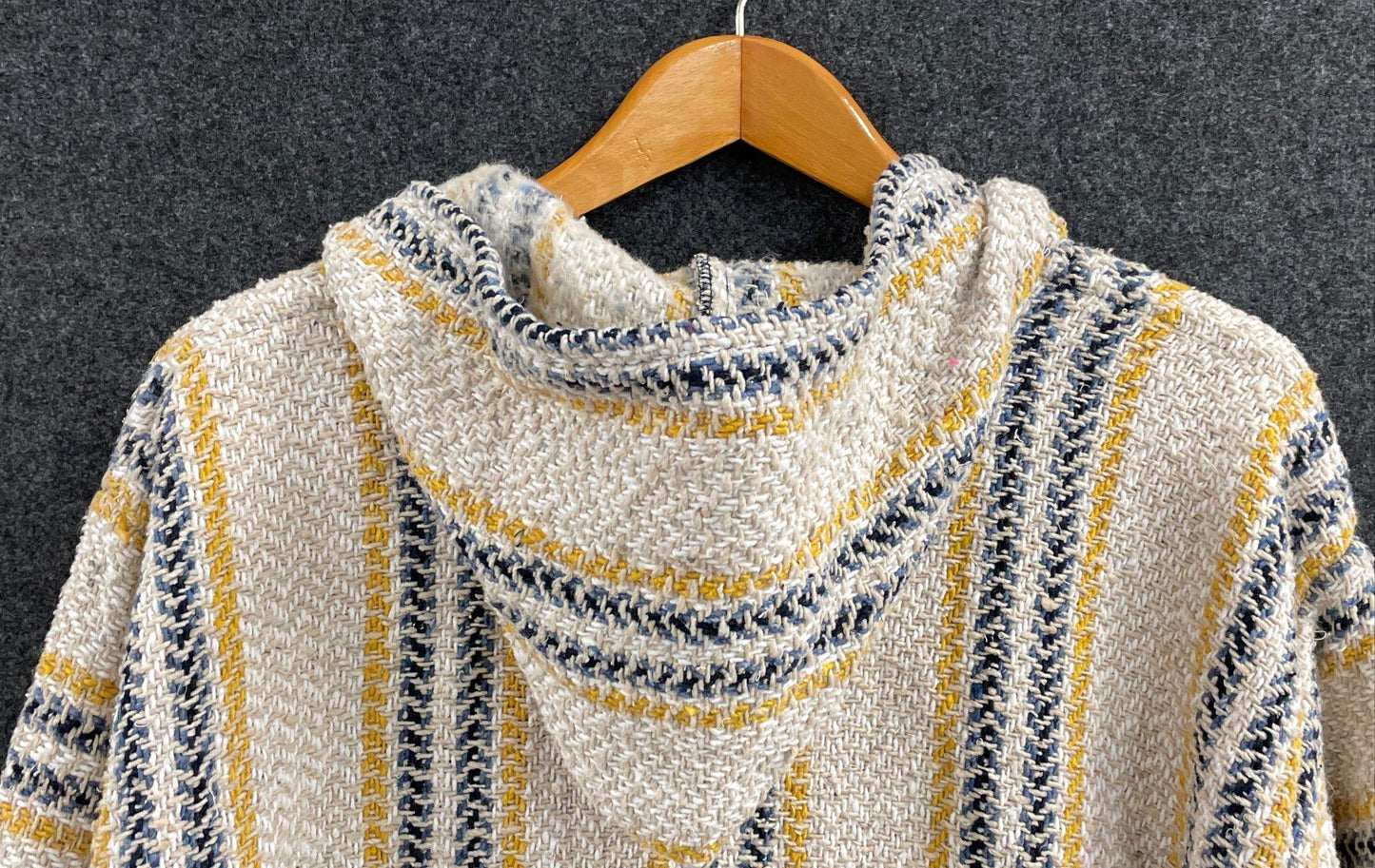 Baja Joe Men's Mexican Jerga Hoodie Cream Yellow Blue Striped Pullover Sz L
