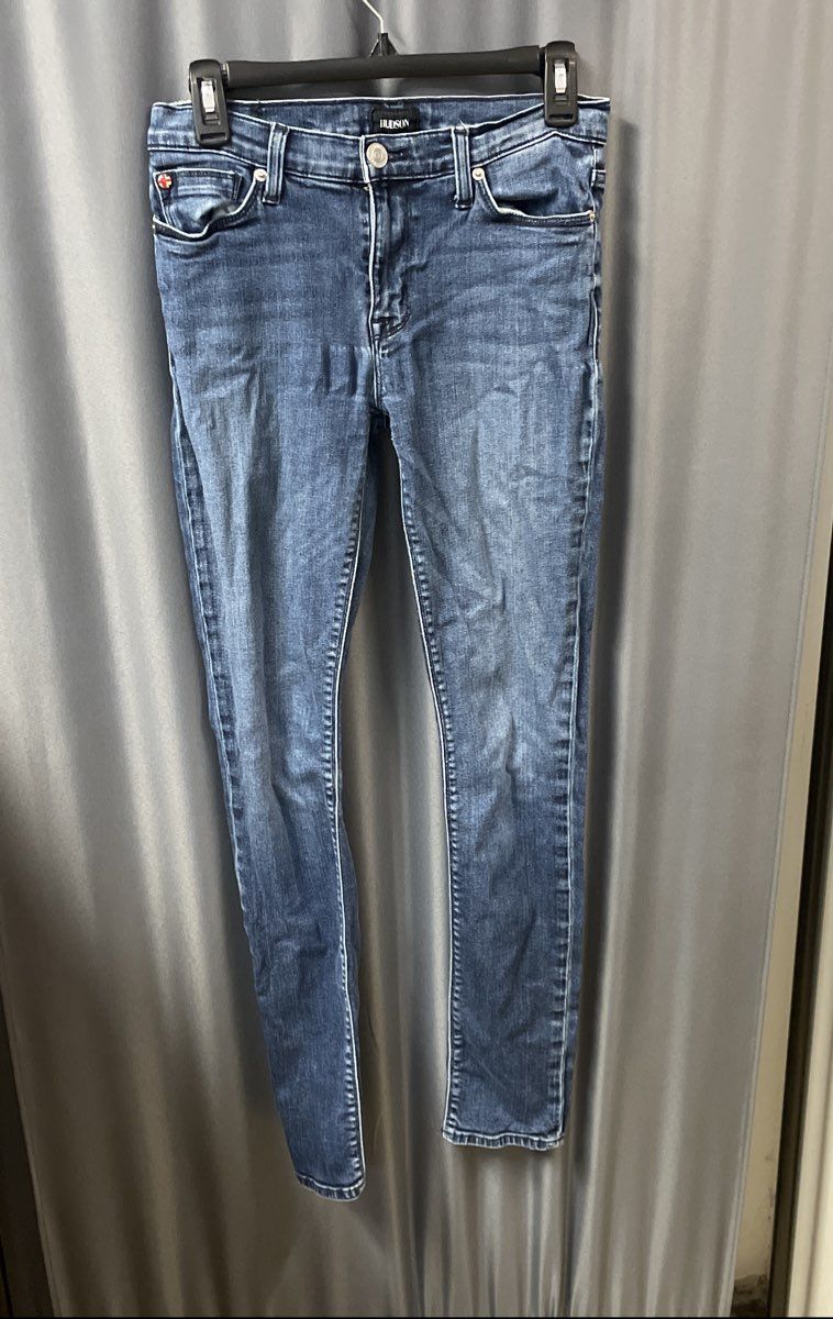 Hudson Women's Blue Skinny Jeans Medium Wash Whiskered Stretch Denim Size 27