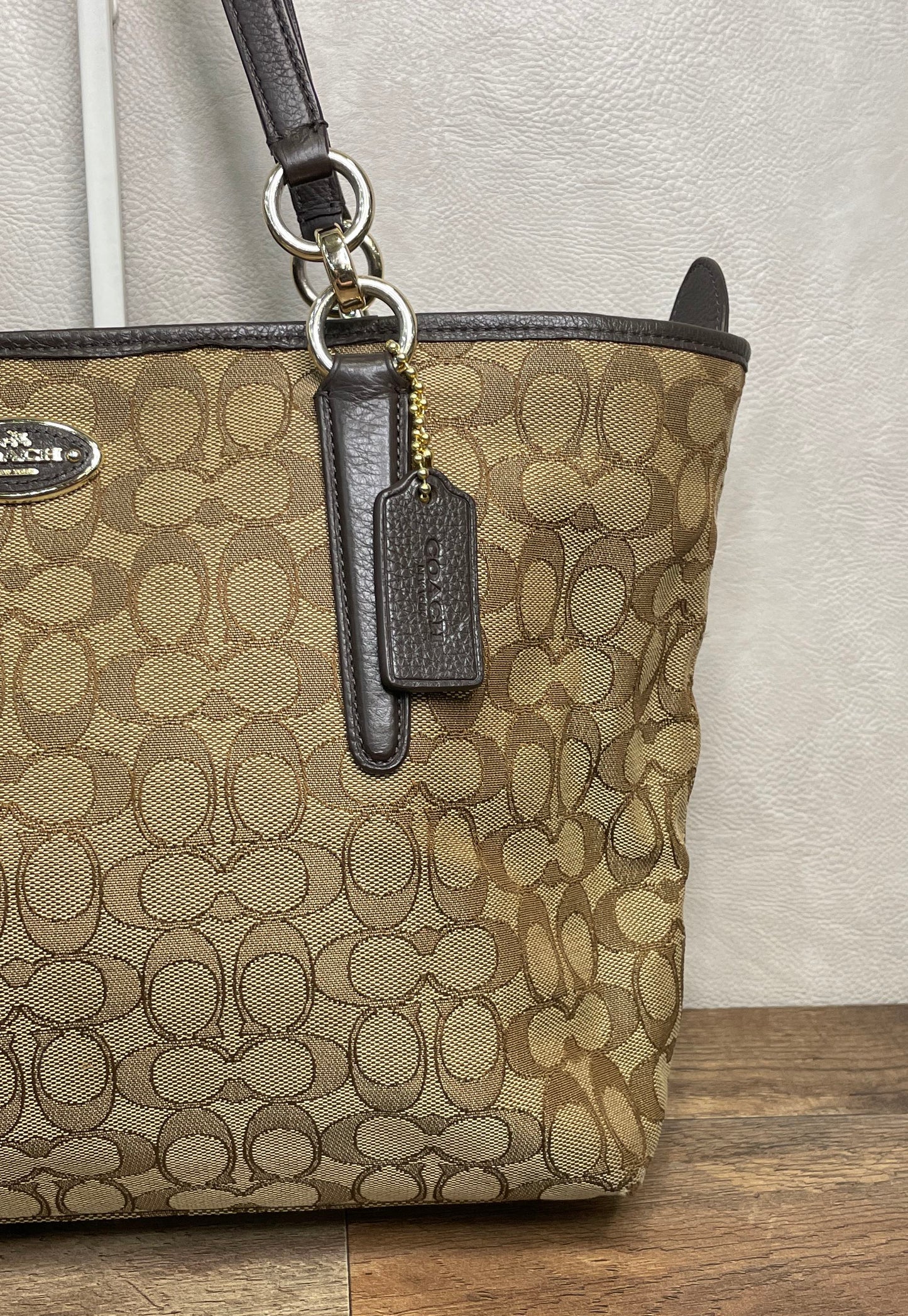 Coach Khaki Brown Signature Canvas 34151 Tote Bag Shoulder Bag