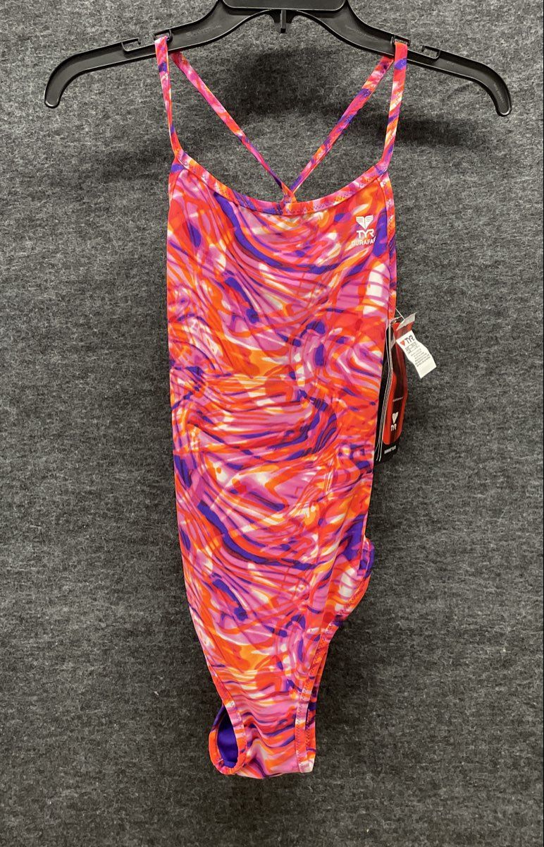 TYR Women's Durafast Elite One Piece Swimsuit Orange Pink Swirl Sz 38/L NWT