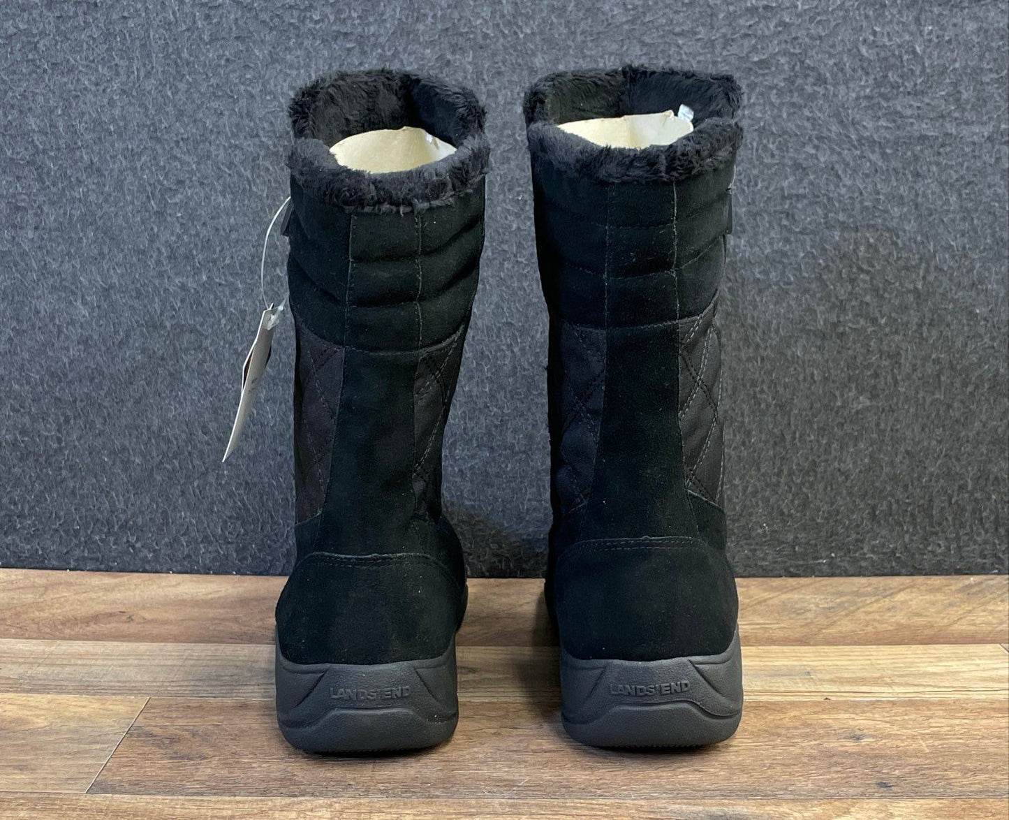 Land's End Women's Black Quilted Insulated Winter Boots Size 11 Wide NWT