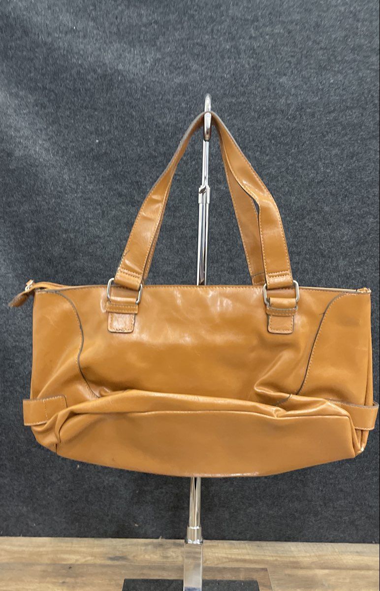 Emilie M Brown Faux Leather Satchel Shoulder Bag Silver Hardware Buckle Detail