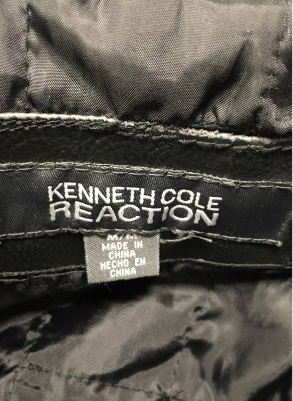 Kenneth Cole Reaction Men's Black Faux Leather Full Zip Collared Jacket Sz M