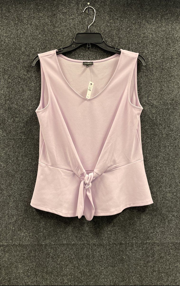 Talbots Women's Purple V-Neck Tie Front Peplum Sleeveless Top Sz M NWT