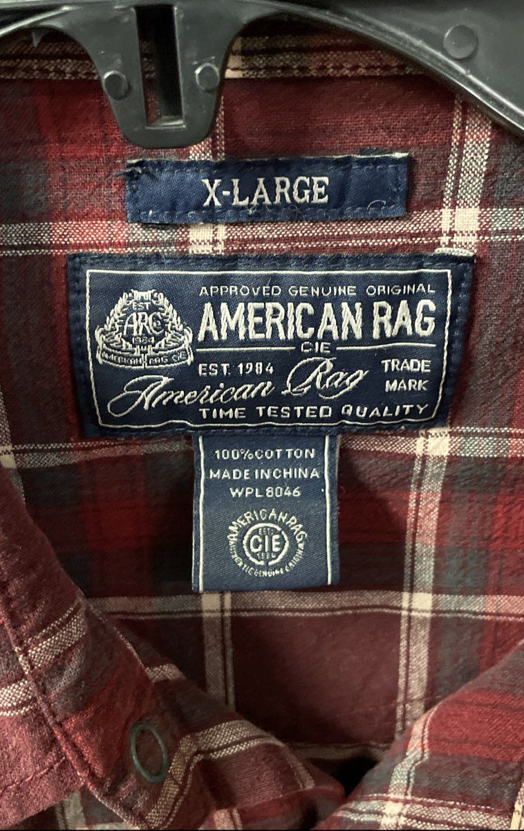 American Rag Men's Red Plaid Long Sleeve Western Snap Front Cotton Shirt Sz XL
