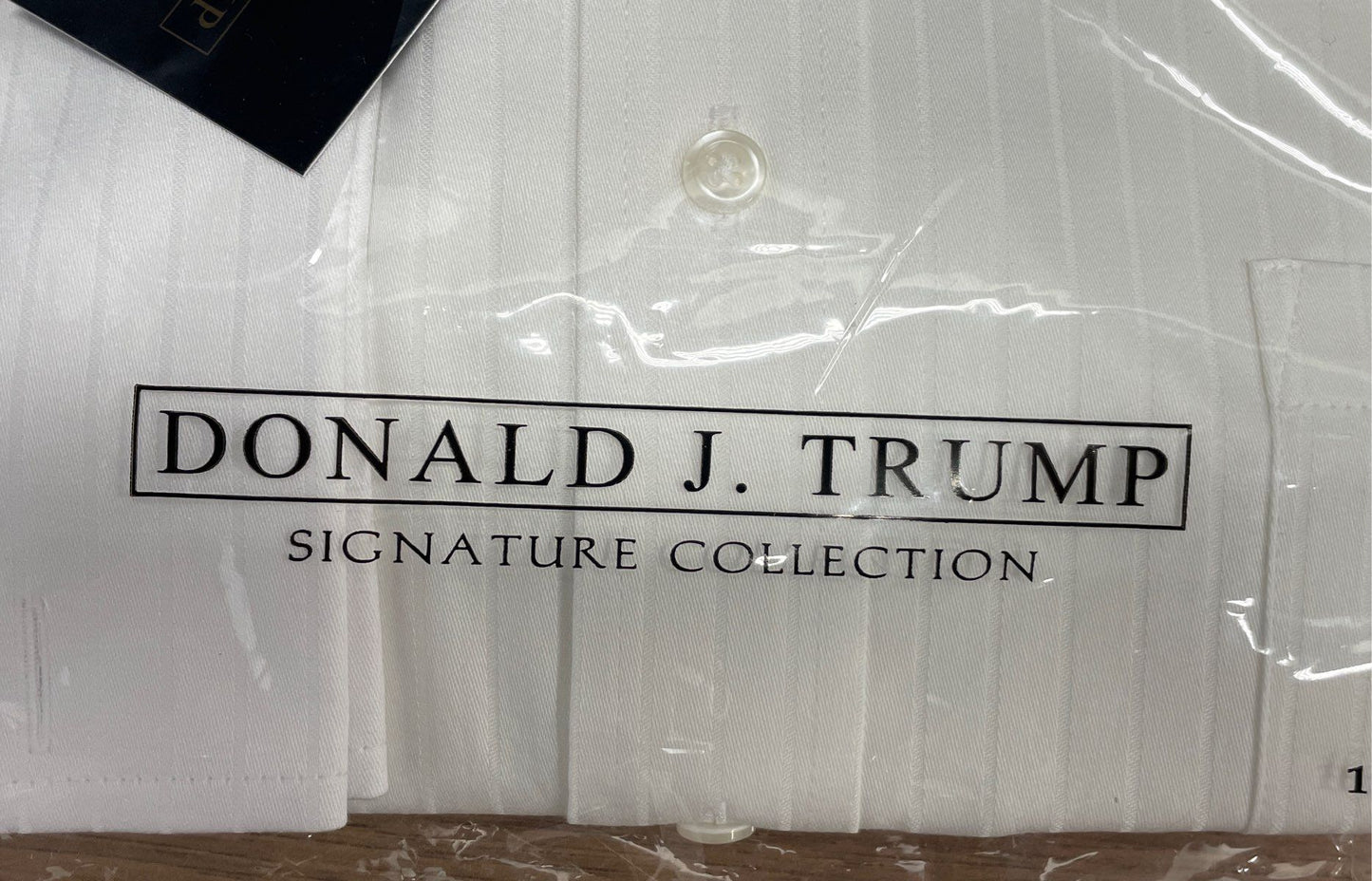 Donald J. Trump Men's Dress Shirt & Tie Set White Striped Cotton Sz 16 34-35
