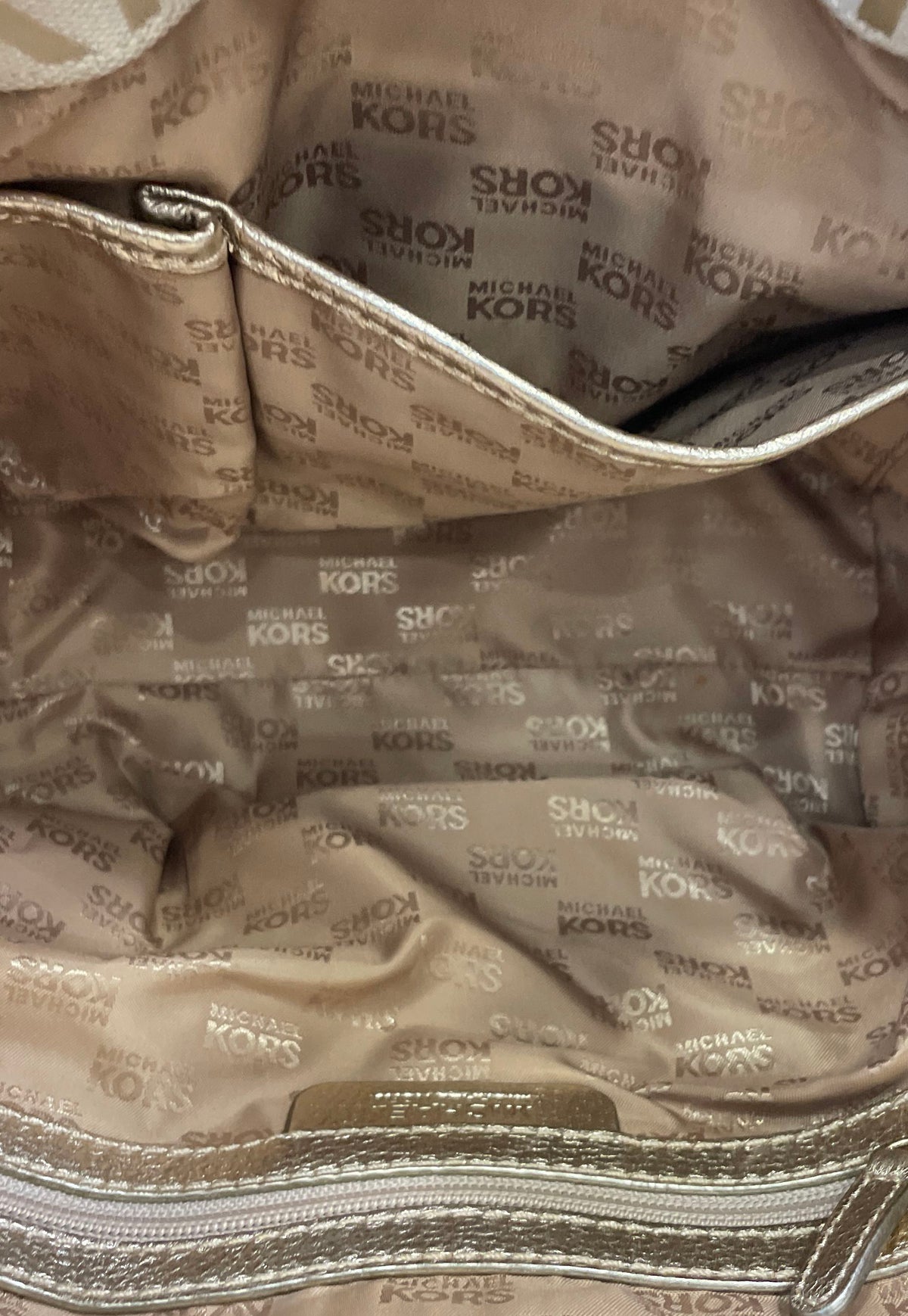 Michael Kors Gold Monogram Jacquard Shoulder Bag Push Lock Gold Hardware