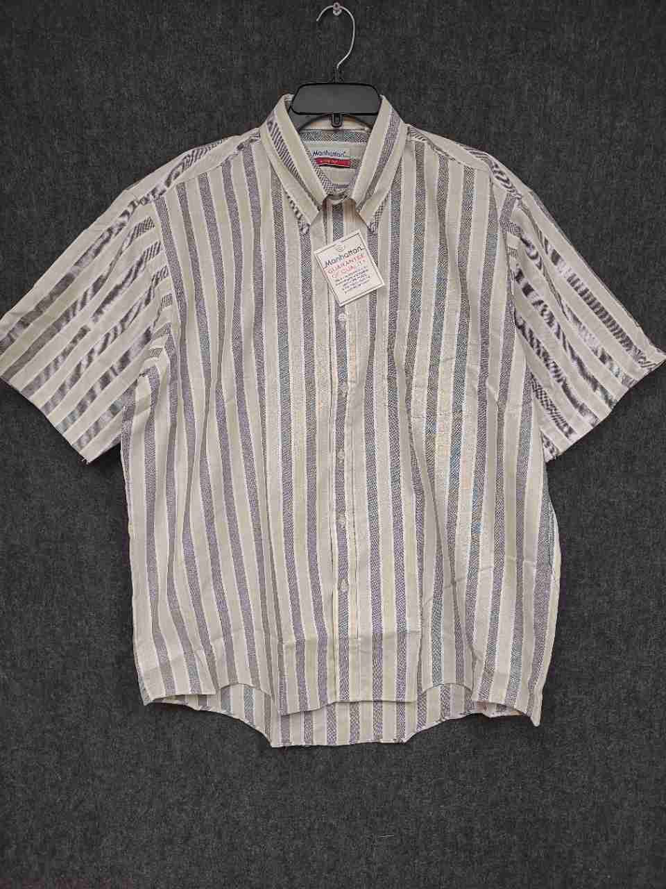 Manhattan Men's Vintage 90s Striped Short Sleeve Button Down Shirt NWT Sz 17.5