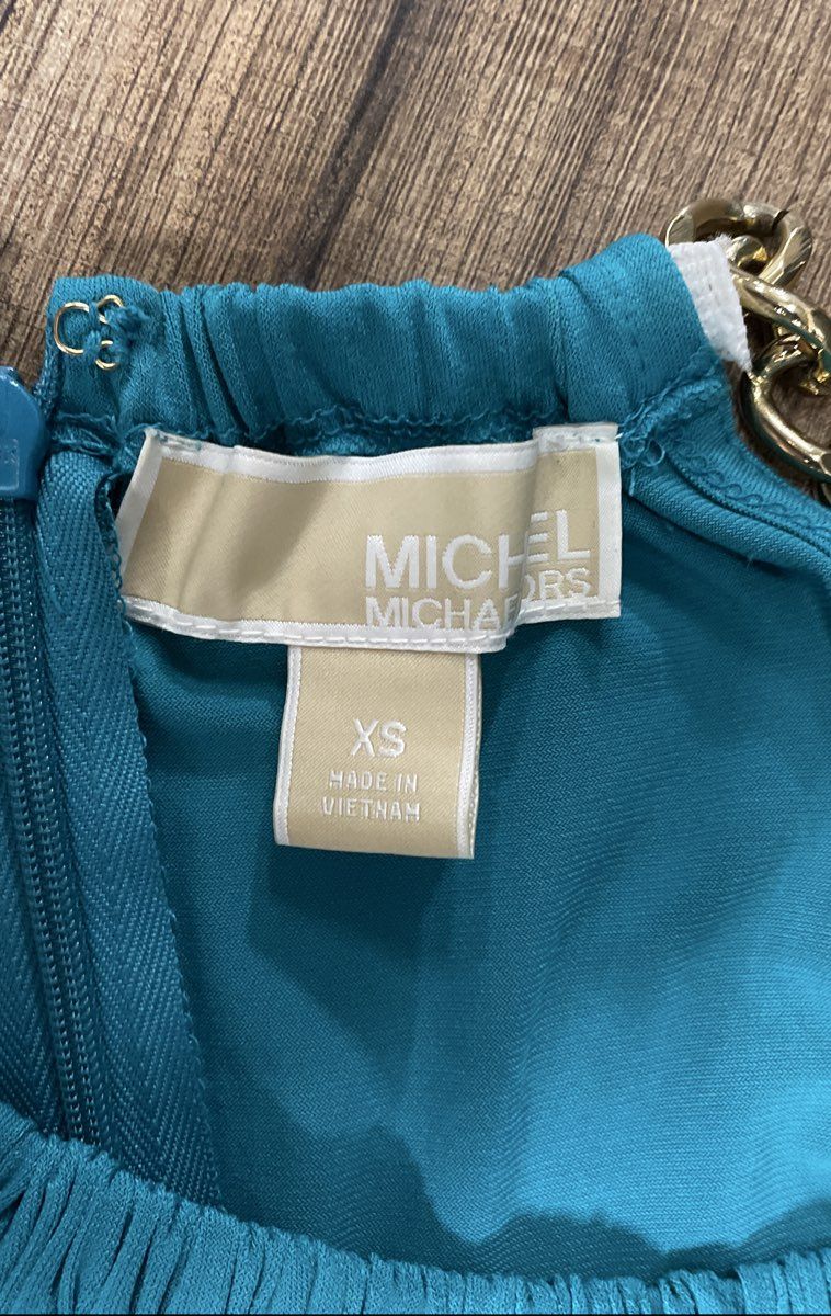Michael Kors Women's Turquoise Gold Chain Halter Neck Twisted Waist Blouse Sz XS