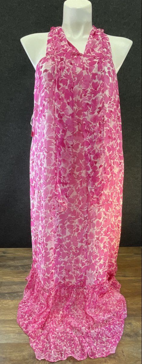 Vince Camuto Women's Hot Pink Floral High Neck Halter Maxi Dress NWT Sz L