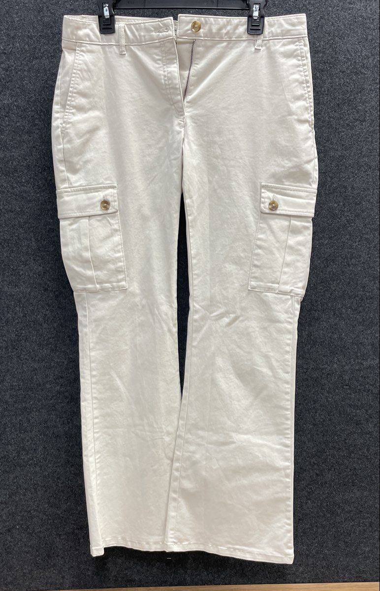 Banana Republic Women's Off-White Wide Leg Cargo Chino Pants Stretch Sz 8