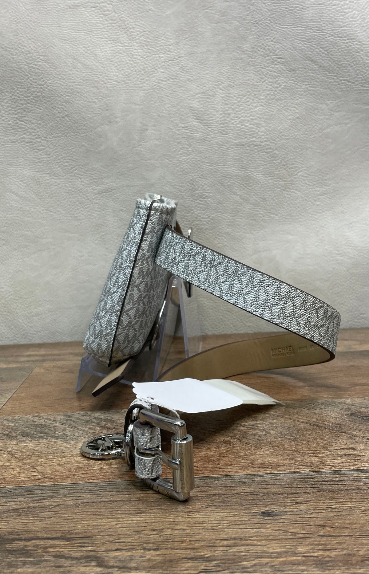 Michael Kors Metallic Silver MK Signature Belt Bag Fanny Pack S/M