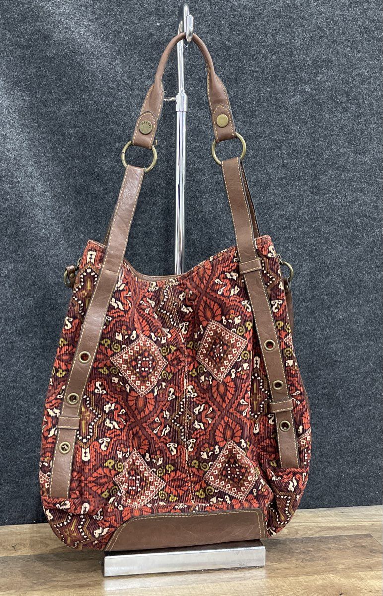 Axcess Red Tapestry Boho Corduroy Hobo Shoulder Bag Large