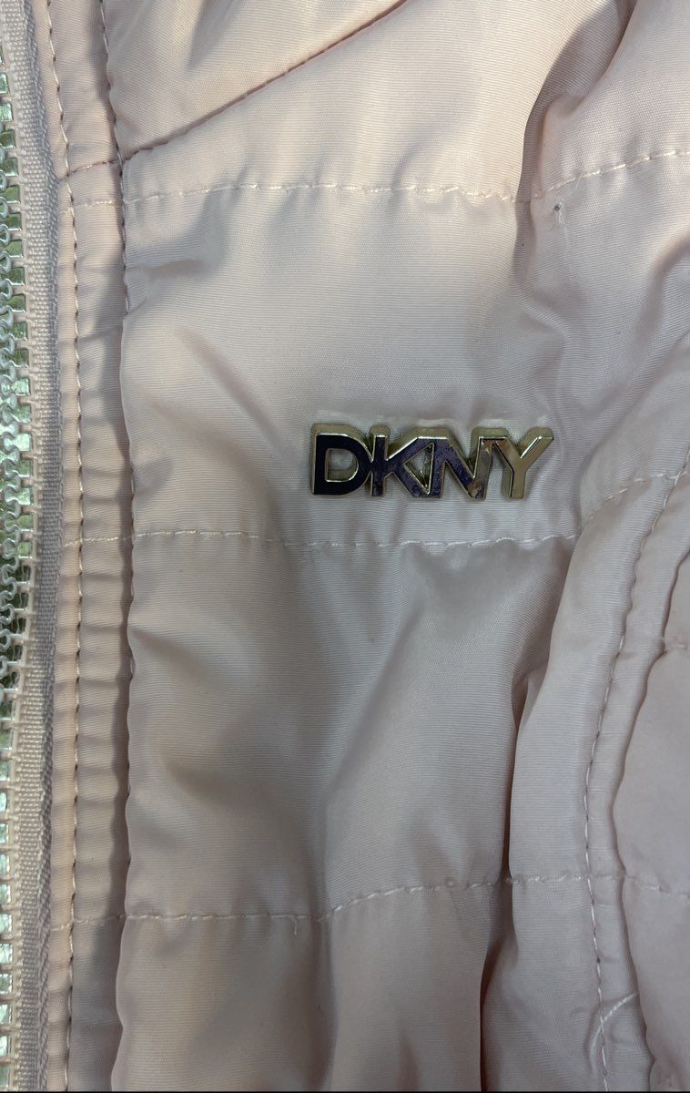 DKNY Girls Pink Hooded Puffer Jacket Fleece Lined Quilted