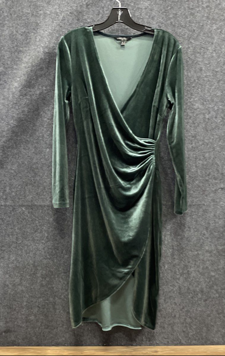 Banana Republic Women's Green Velvet Long Sleeve Draped Wrap Dress Sz S