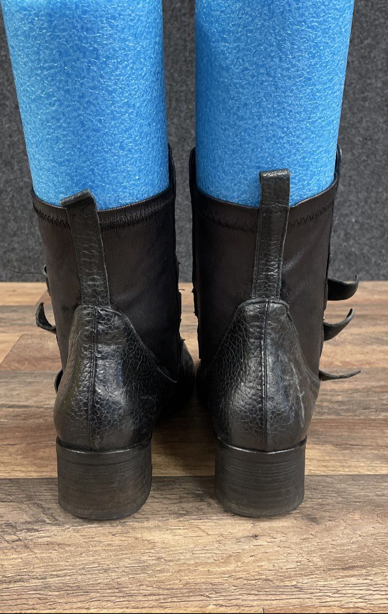 Stellemonelle Black Leather Triple Buckle Moto Ankle Boots Made In Italy Size 38