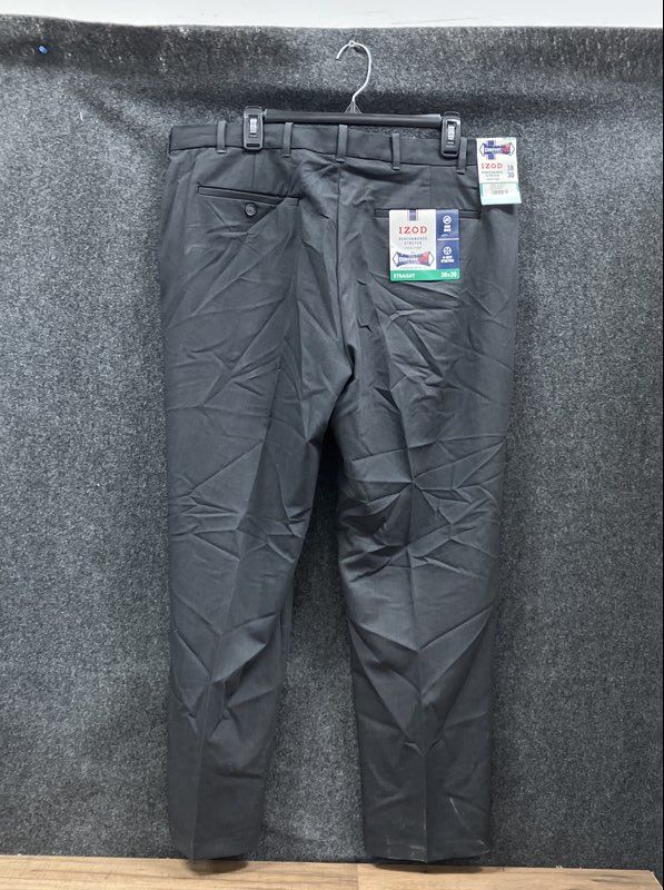 IZOD Men's Charcoal Performance Stretch Dress Pants Straight Fit Sz 38x30 NWT