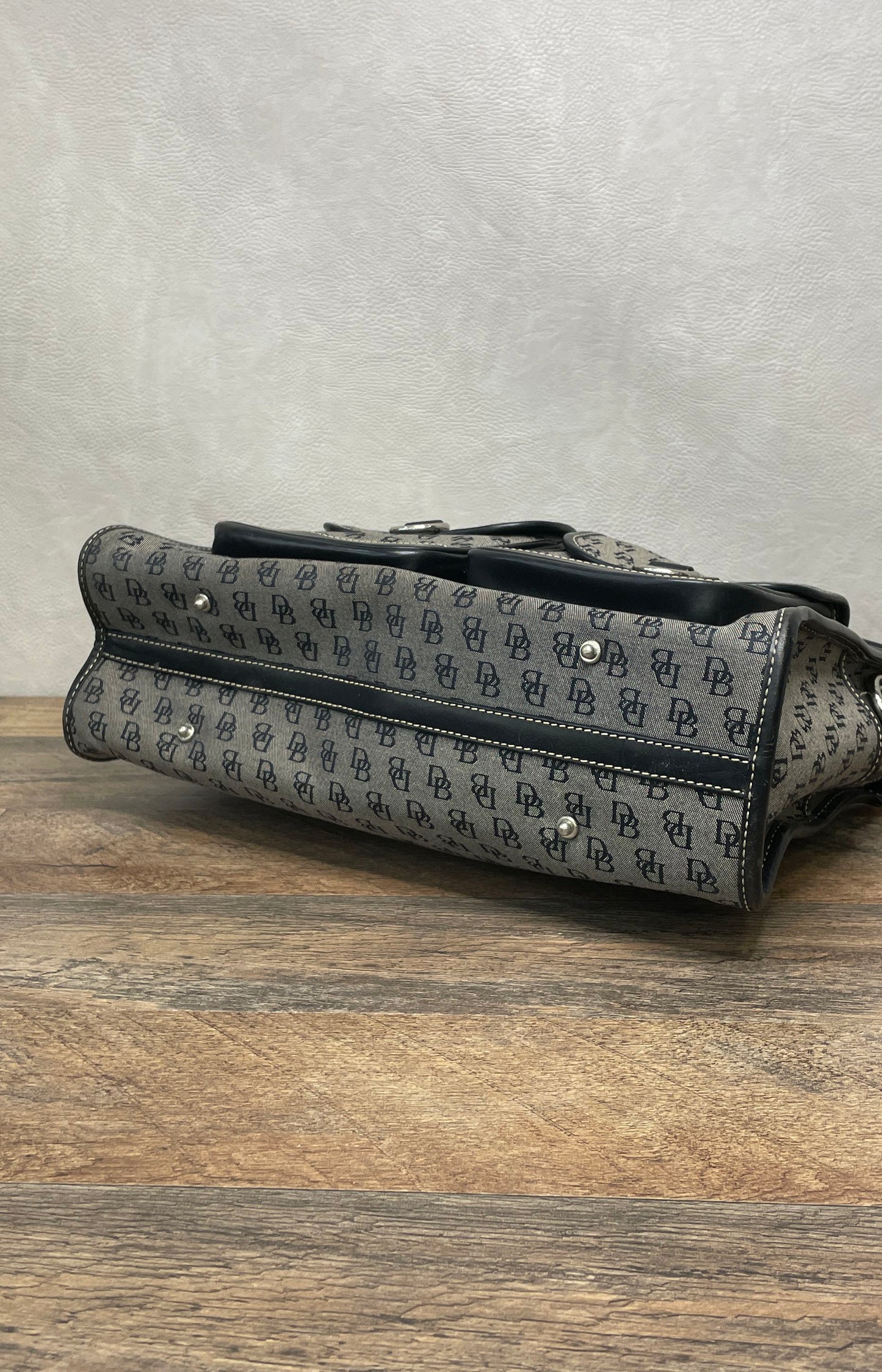 Dooney & Bourke Black Monogram Signature Satchel Bag Silver Hardware Vintage