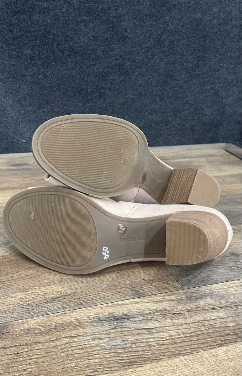 Lucky Brand Beige Draped Peep Toe Stacked Heel Booties Size 10M