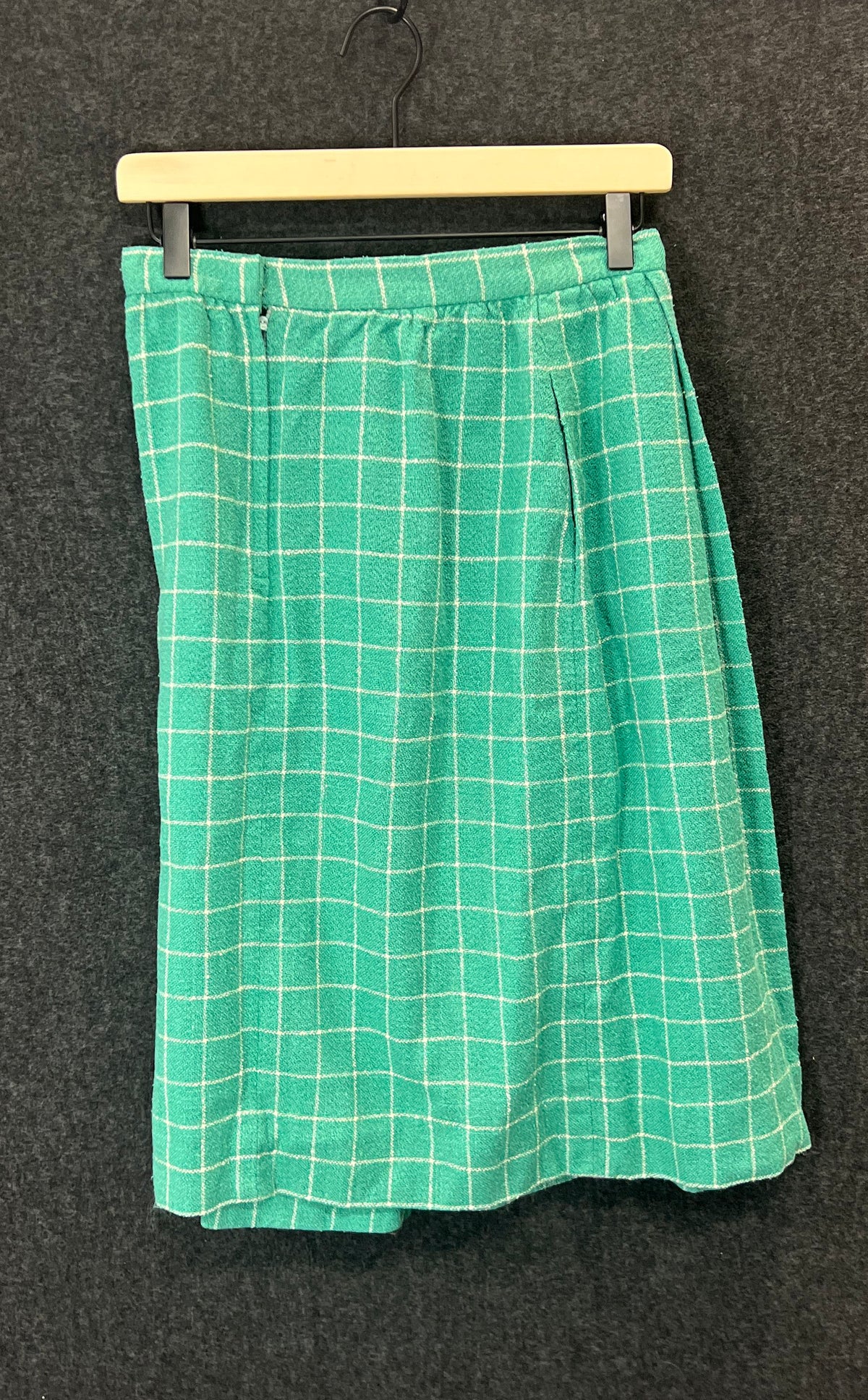 Vintage 90s Carlisle Women's Green Silk Wool Plaid Pleated Skirt Size 10
