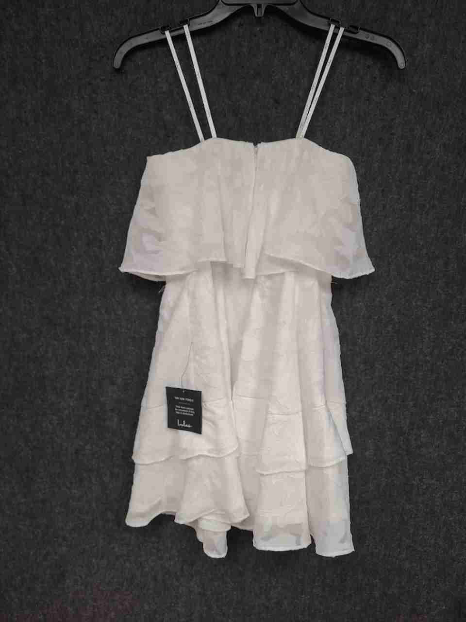 Lulus Women's White Flounce Tiered Floral Jacquard Mini Dress NWT Sz S