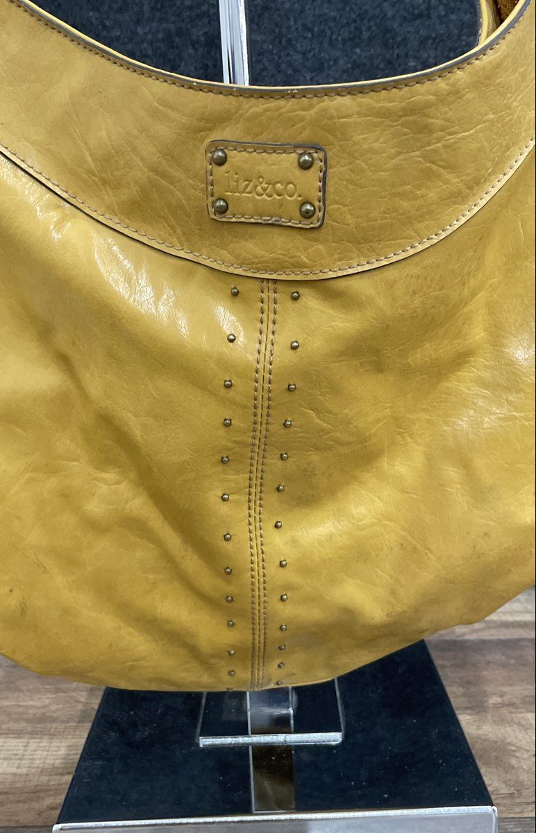 Liz & Co. Yellow Leather Studded Hobo Shoulder Bag Brass Hardware