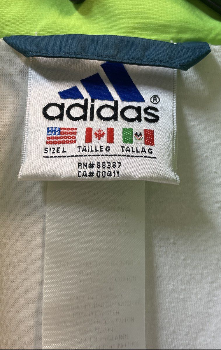 Vintage 90s Adidas Men's White Blue Lime Green Full Zip Windbreaker Jacket Sz L