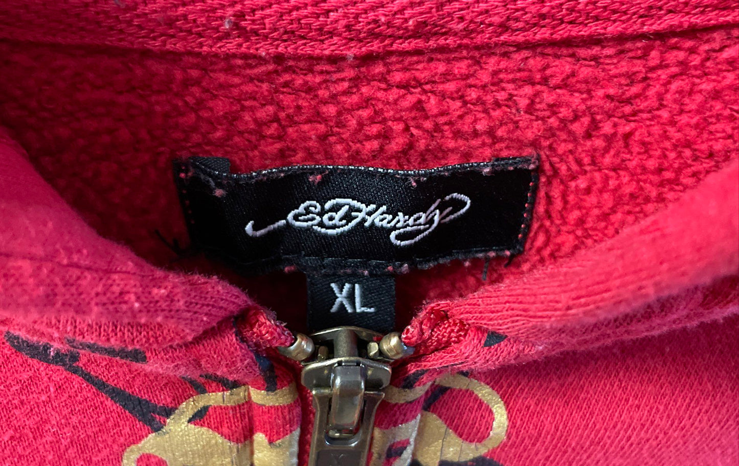 Ed Hardy Women's Red Broken Hearts Tattoo Graphic Eagle Crop Zip Up Hoodie Sz XL