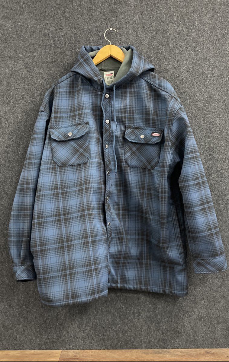 Genuine Dickies Men's Blue Black Plaid Hooded Flannel Shirt Jacket Sz 3XL