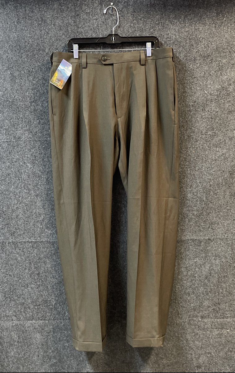 Haggar Men's Brown Repreve Stria Pleated Cuffed Dress Pants Sz 36x34 NWT