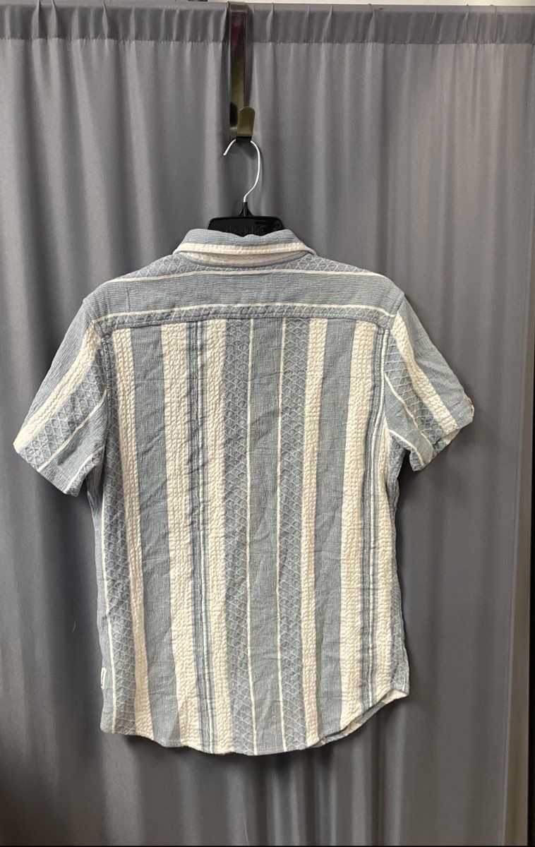 Ben Sherman Men's Blue White Textured Knit Vertical Stripe Button Up Shirt Sz M