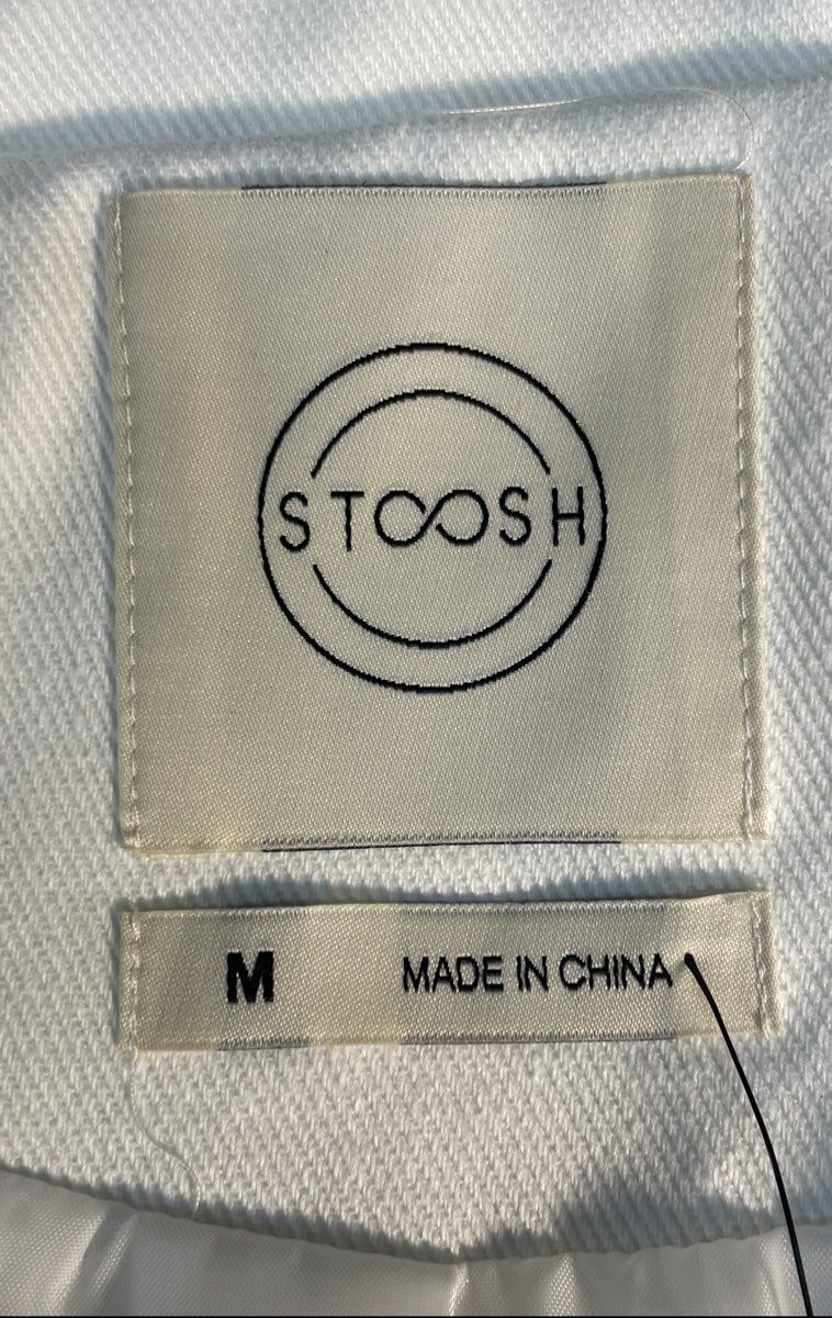 Stoosh Women's White Floral Embroidered Asymmetric Zip Faux Moto Jacket NWT M