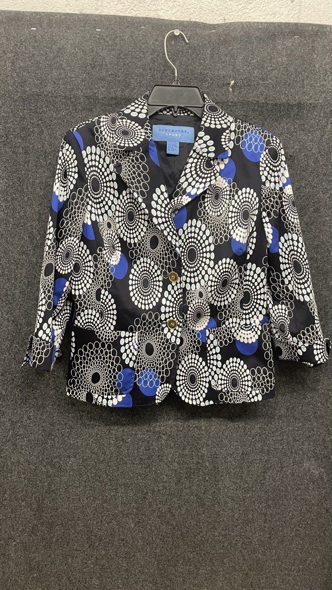 Doncaster Sport Women's Geometric Graphic Print Blazer Black Blue White Sz 10