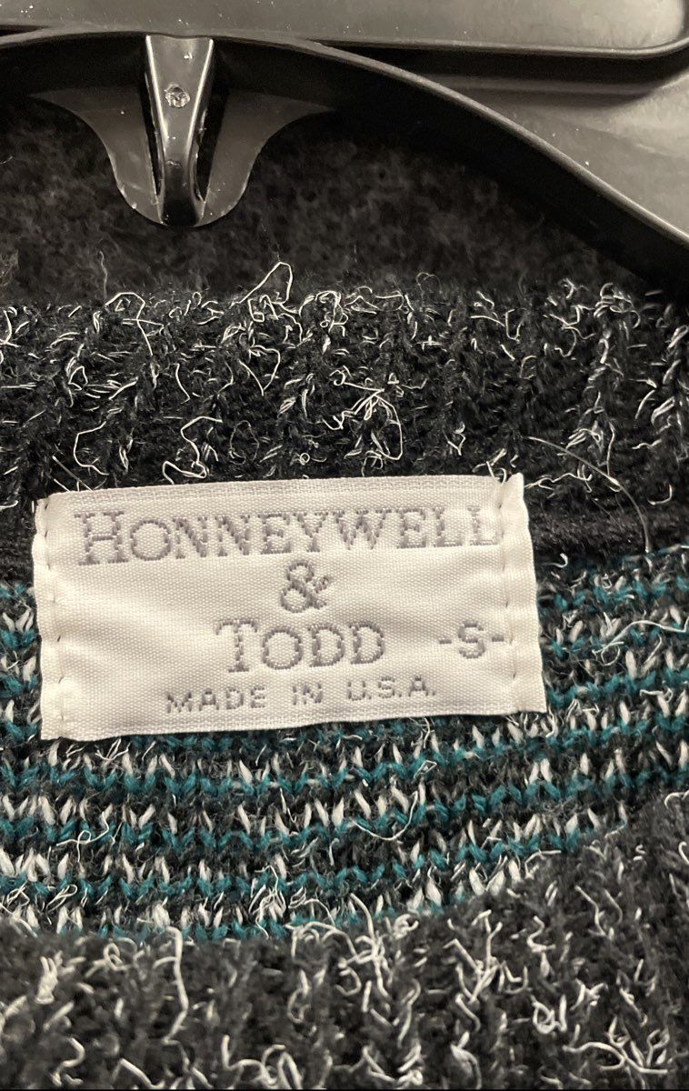 Vintage 90s Honneywell & Todd Men's Teal Geometric Knit Sweater USA Made Sz S
