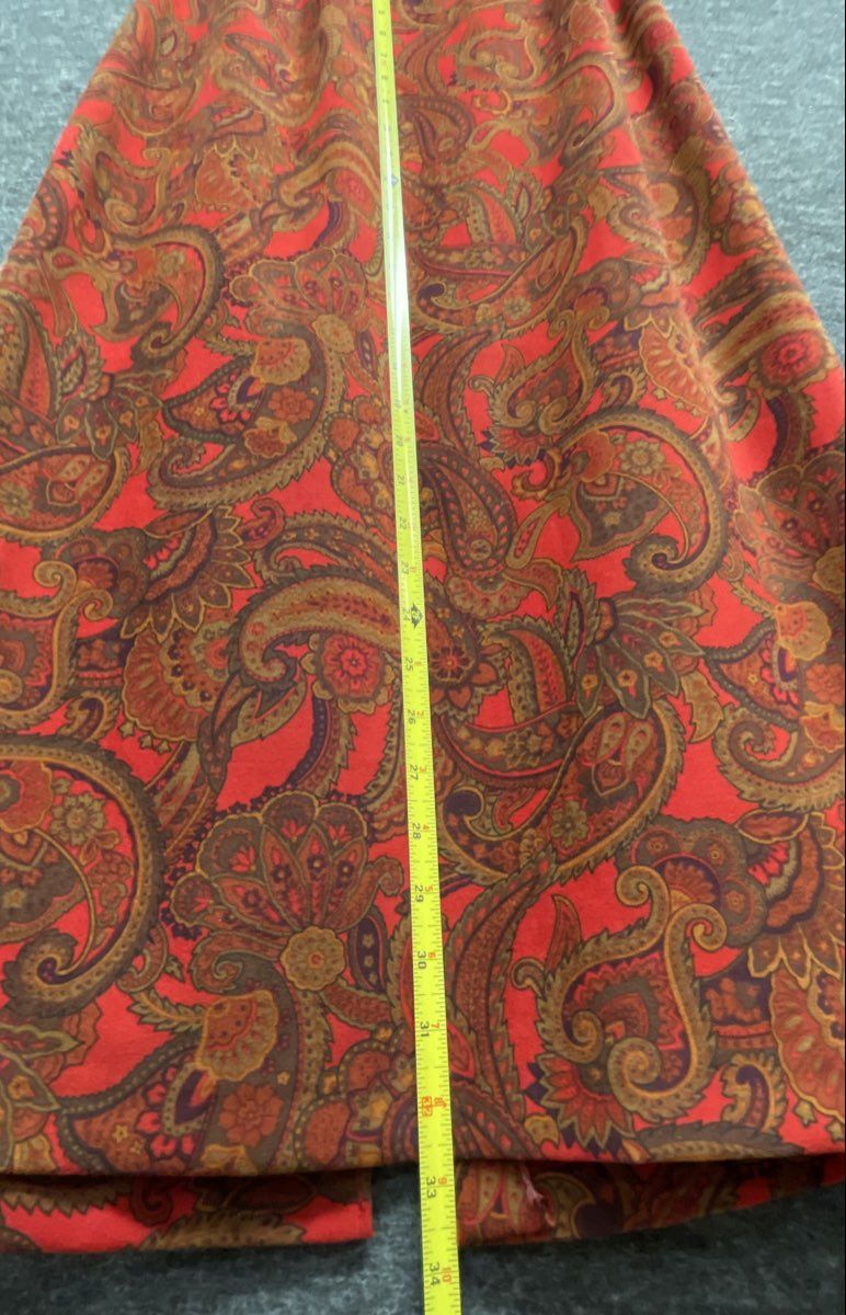 Vintage 90s Women's Red Paisley Print Midi Straight Skirt Elastic Back Waist