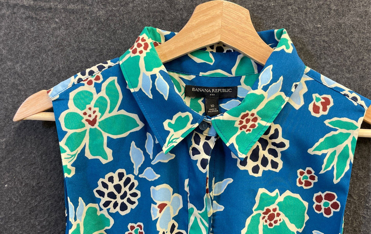 Banana Republic Women's Tie Waist Button Up Floral Sleeveless Shirt Dress Sz 10