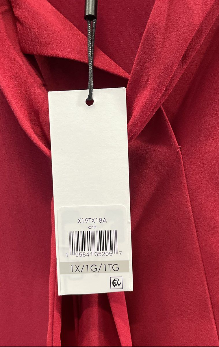 Calvin Klein Women's Red Tie Neck Sleeveless Blouse Plus Sz 1X NWT