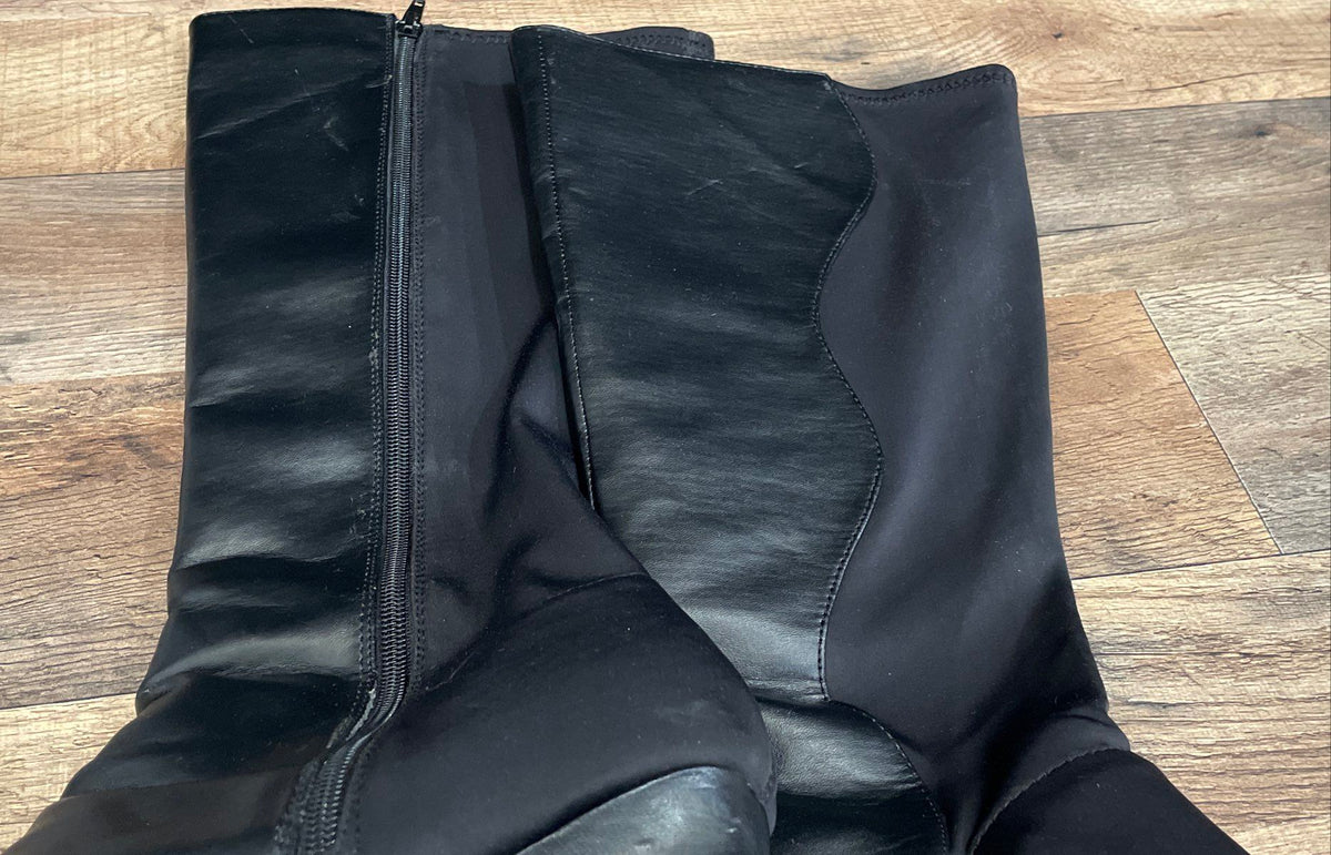 Angel Step Black Synthetic Thigh High Block Heel Boots Women's Size 12M