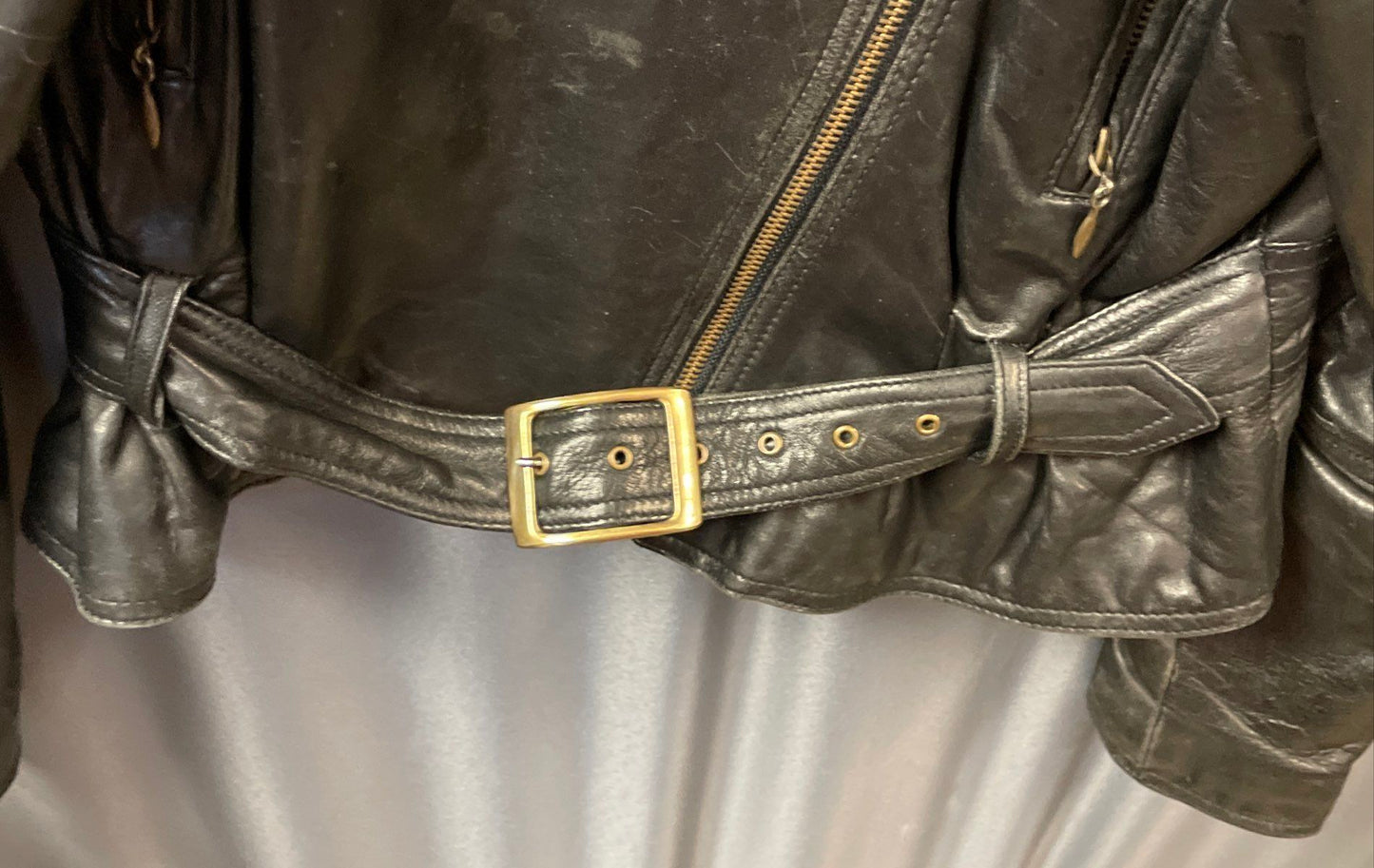Michael Joseph Men's Black Leather Motorcycle Jacket Belted Vintage 90s Sz L