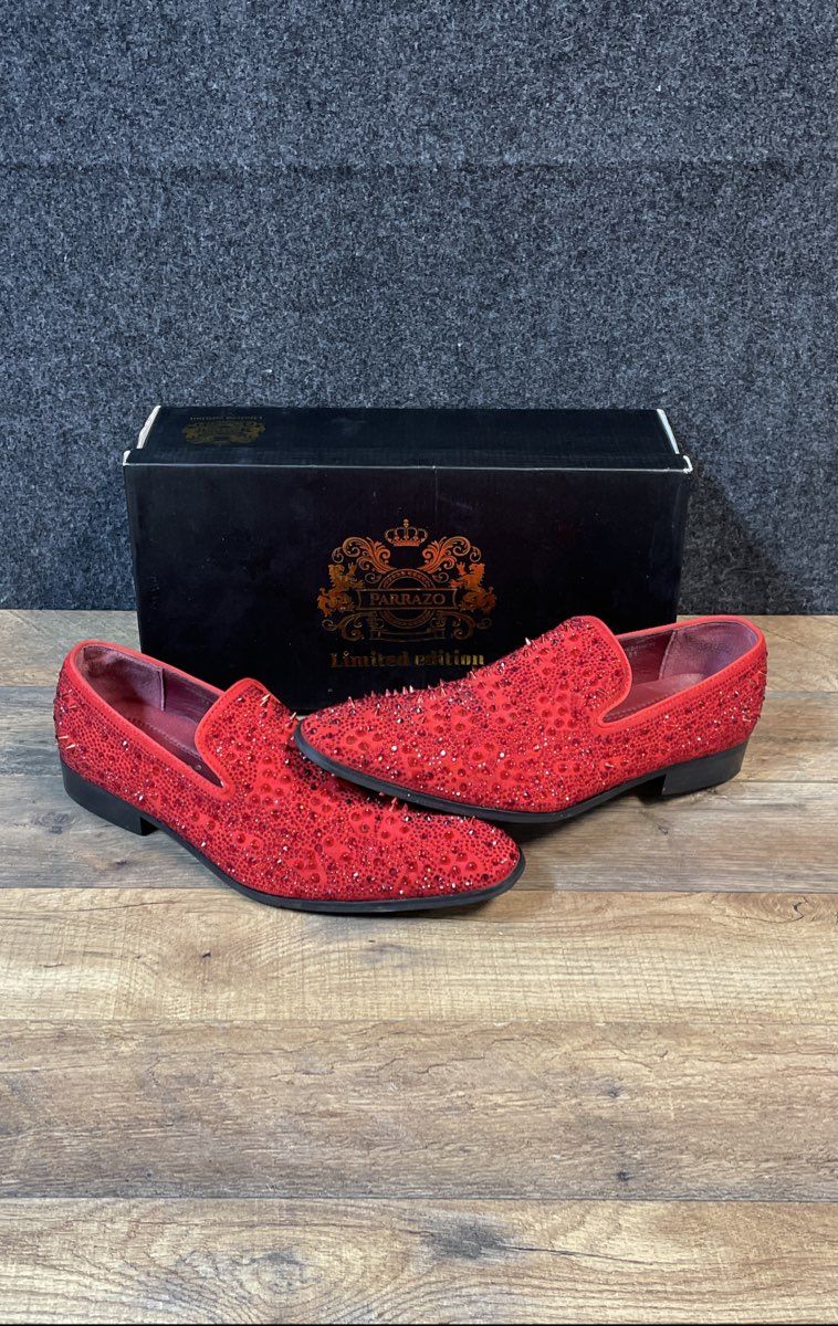 Parrazo Winnebago 02 Red Crystal Spiked Loafers Slip On Dress Shoes Size 9.5