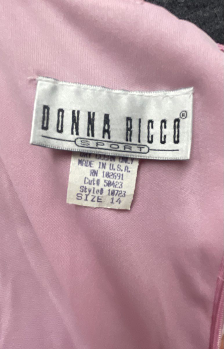 Vintage Y2K Donna Ricco Women's Pink Floral Ruffle Hem Spaghetti Strap Dress 14