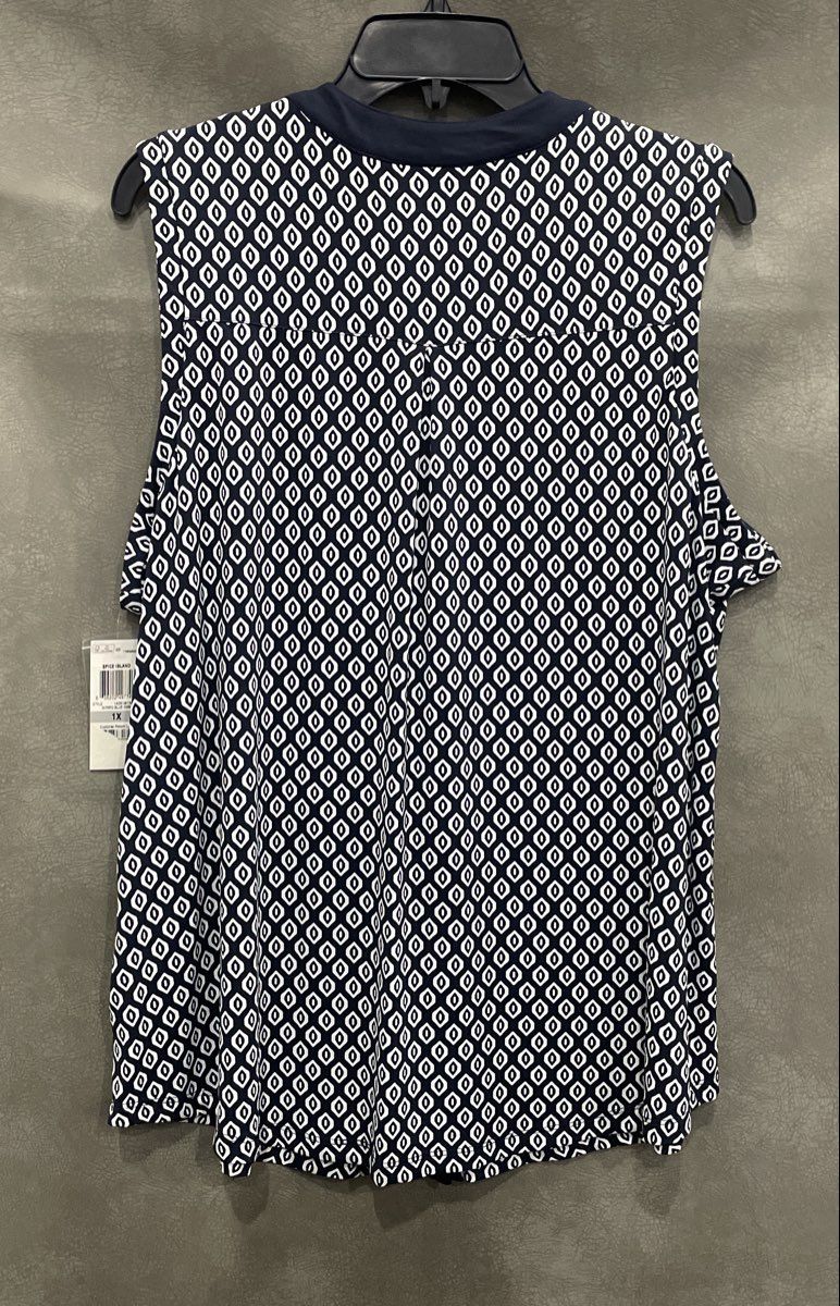 Charter Club Women's Navy Blue Geometric Sleeveless Button Front Top Sz 1X NWT