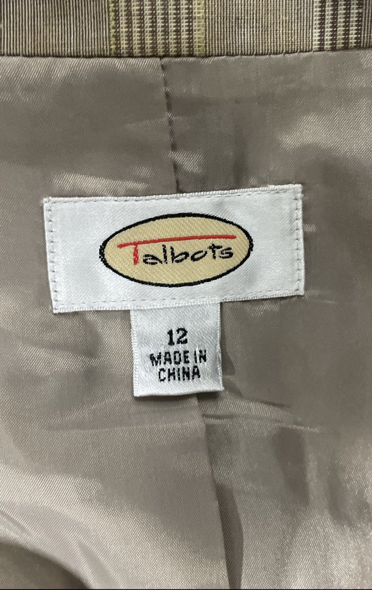 Talbots Women's Brown Plaid Cotton Linen Blend Blazer Jacket Sz 12