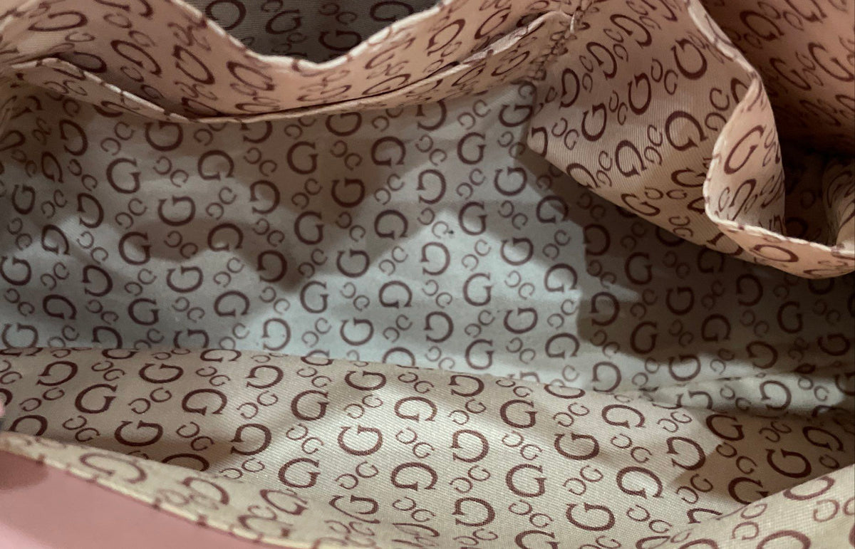 Guess Pink Leather Structured Satchel Crossbody Bag Silver Hardware