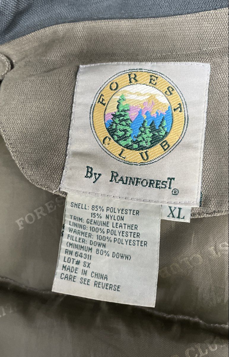 Vintage 90s Forest Club by Rainforest Down Puffer Jacket Leather Collar Sz XL