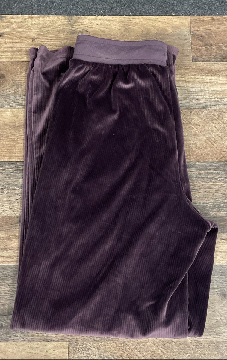 Victoria's Secret Women's Purple Ribbed Velour Wide Leg Drawstring Pants Sz M