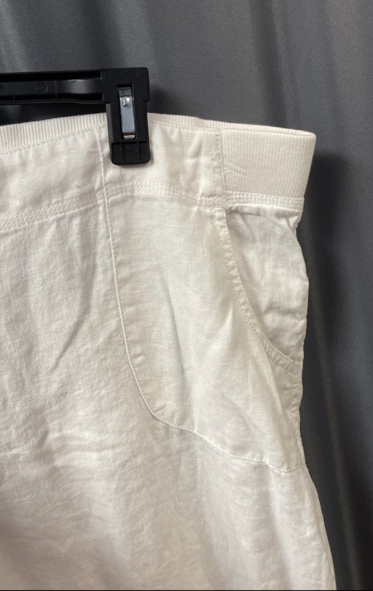 J. Jill Women's White Linen Straight Leg Elastic Waist Pocket Pants Sz 20