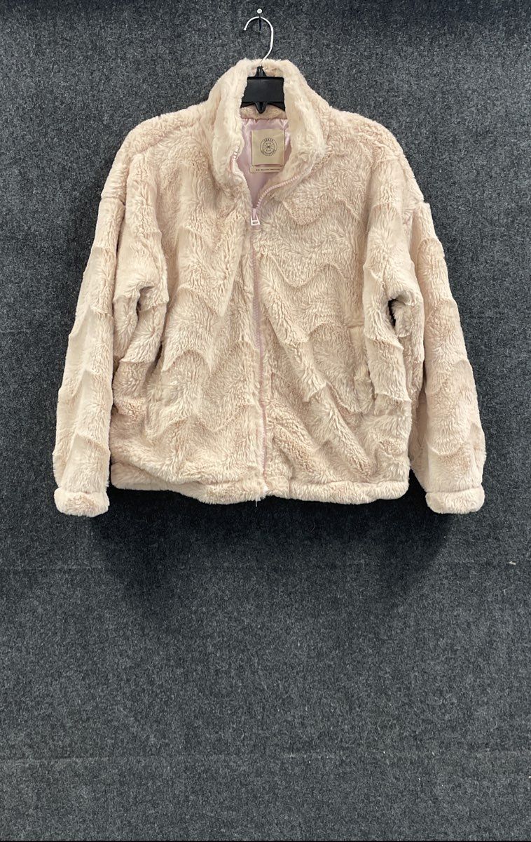Urban Outfitters Women's Cream Wave Texture Faux Fur Full Zip Jacket Size M